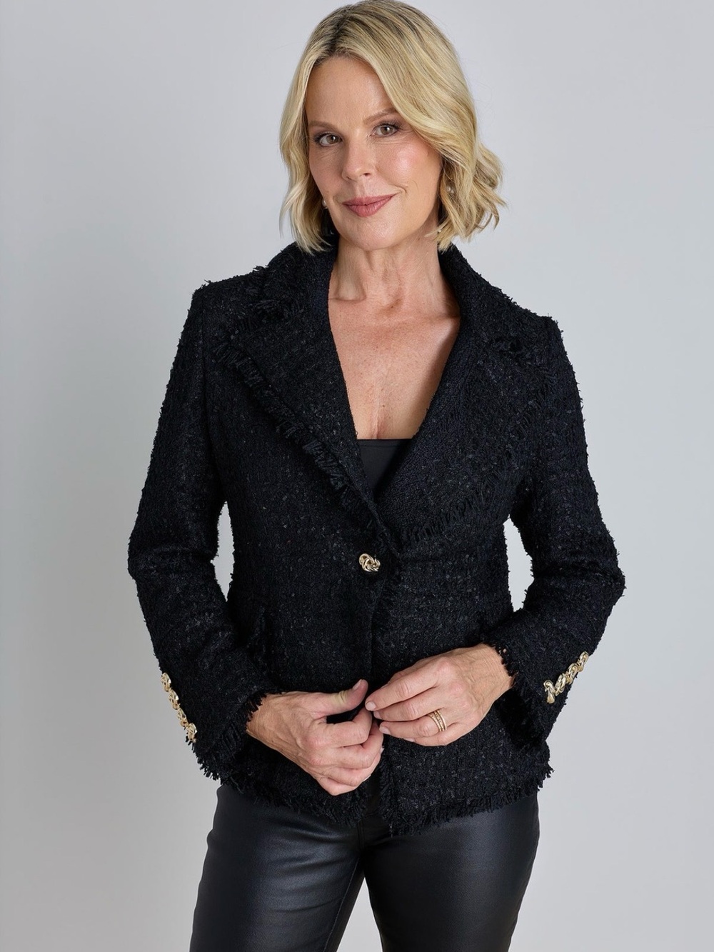🖤☕️🎬The Noli Shop Black Tweed Single-Button Blazer Jacket